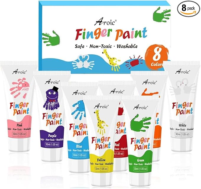 AROIC 8PCS Washable Finger Paint, Non-Toxic Finger Paints 8Colors(1.05fl oz), Art Supplies Painting Supplies Gifts, Hand Paint DIY Crafts for Children Age 13+ and Adults