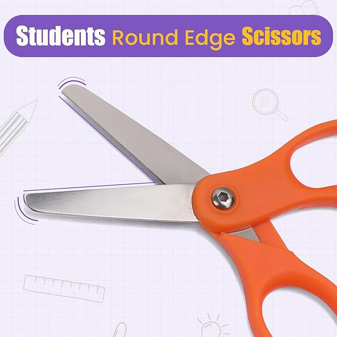 36 Packs Kids Scissors, Scissors for School, Safety Blunt Tip 5 Inch School Student Blunt Tip Kids Craft Safety Comfort Grip for Children Cutting Paper