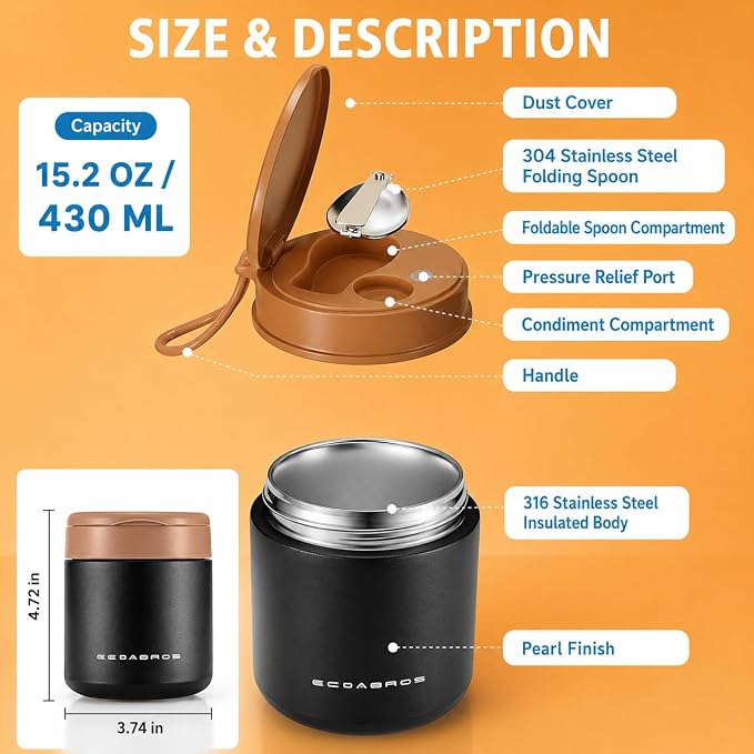 15.2 oz Kids Thermo Food Jar for Hot Food Soup with Spoon, Ice Cream Blue | Vacuum-insulated, leakproof wide mouth, 316 stainless steel interior, silicone handle, dishwasher-safe school lunch container