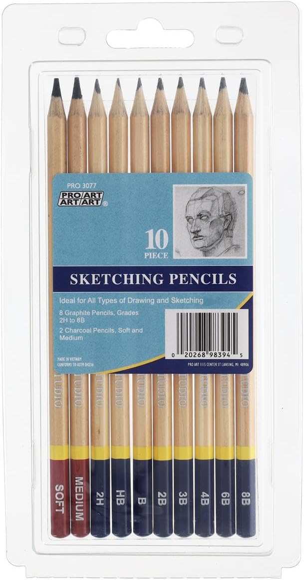 PRO ART 3077 10-Piece Dry Media Pencil Set,Black