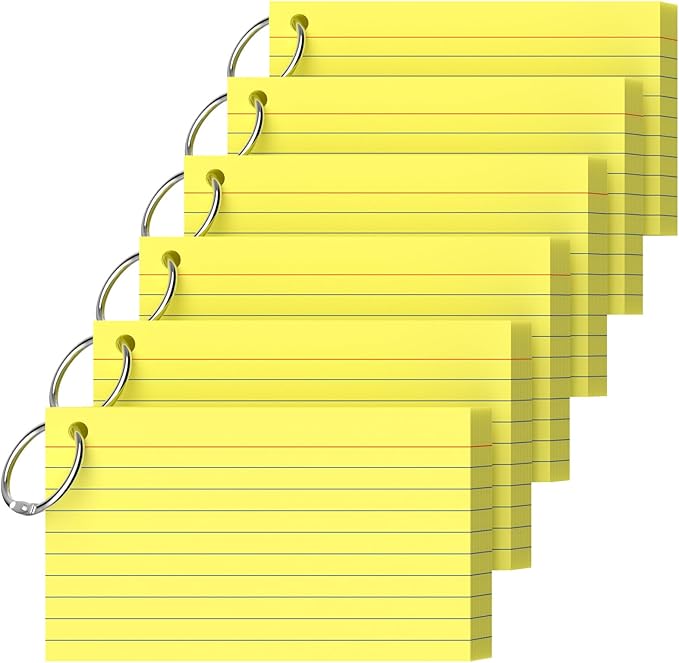 Index Cards 3x5 Inch With Ring, 300 Count, Ruled Yellow Index Card, 180GSM Flash Cards College Ruled for Students, Teachers, Study Note Card for Office, Home, School, Office
