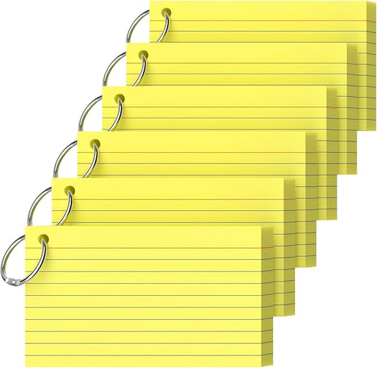 Index Cards 3x5 Inch With Ring, 300 Count, Ruled Yellow Index Card, 180GSM Flash Cards College Ruled for Students, Teachers, Study Note Card for Office, Home, School, Office