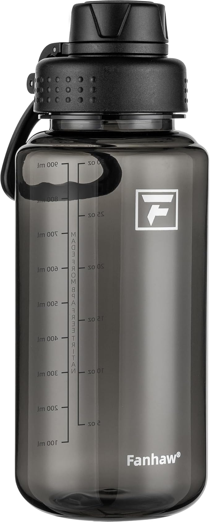 Fanhaw 32 oz Clear BPA-Free Tritan Water Bottle with Fast-Flow Spout Lid, Leakproof Wide-Mouth Reusable Bottle for Gym, School & Office (Black)