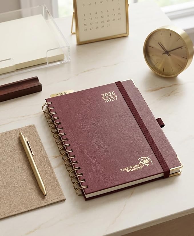 POPRUN 2026-2027 Monthly Planner, 18 Month Calendar (July 2026-Dec 2027), 6.25" x 8.5" A5 Spiral Hardcover Organizer with Dotted Note Pages, Professional Appointment Book for Business Office, Students & Teachers - Burgundy