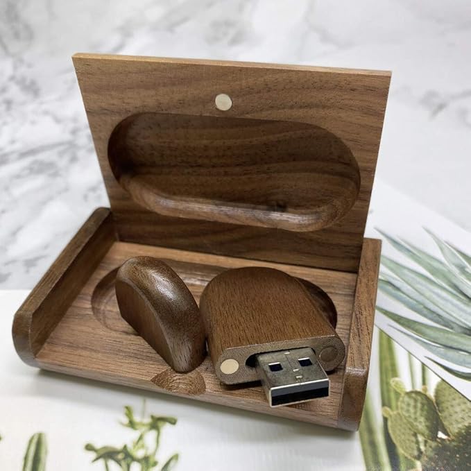 32GB USB2.0 Oval Wood Flash Drive Box, FEWINA Wooden USB Drive 32 GB Gig Stick Thumb Drive Jump Drive Ideal Gift for Birthday/Anniversary/Wedding/Photographers (Walnut)