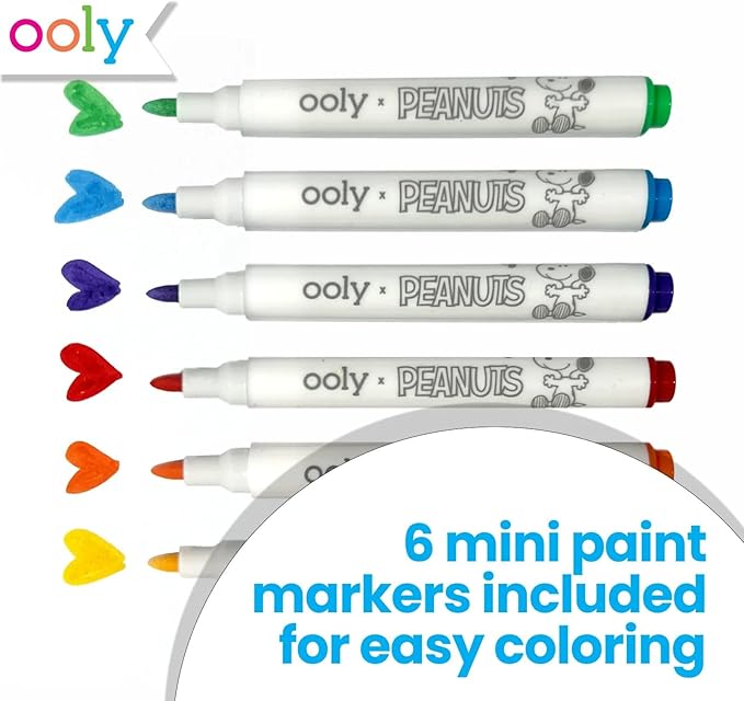 Ooly x Peanuts Snoopy 34 PC DIY Shrinking Art Kit for Kids with Markers, 20 Plastic Pre Cut Charms and More, No Mess Creative Activity Jewelry Making Kit