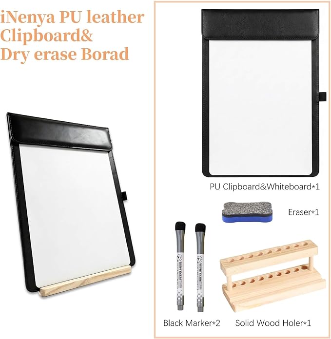 Magnetic Dry Erase Board with Clipboard,PU Leather Desktop Whiteboard for Office, Nursing School Essentials & Basketball Coaches,Small Dry Erase Board with Stand