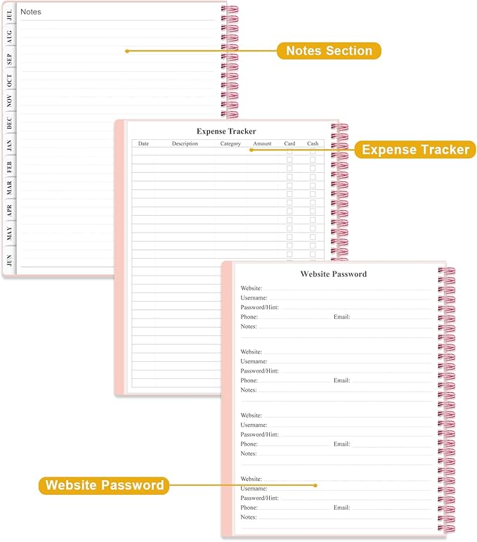 Planner 2026-2027 - Academic Planner from July 2026 to June 2027, Weekly & Monthly Planners Spiral Bound with 12-Month Tabs, Inner Pocket, 8.5" x 11", Pink