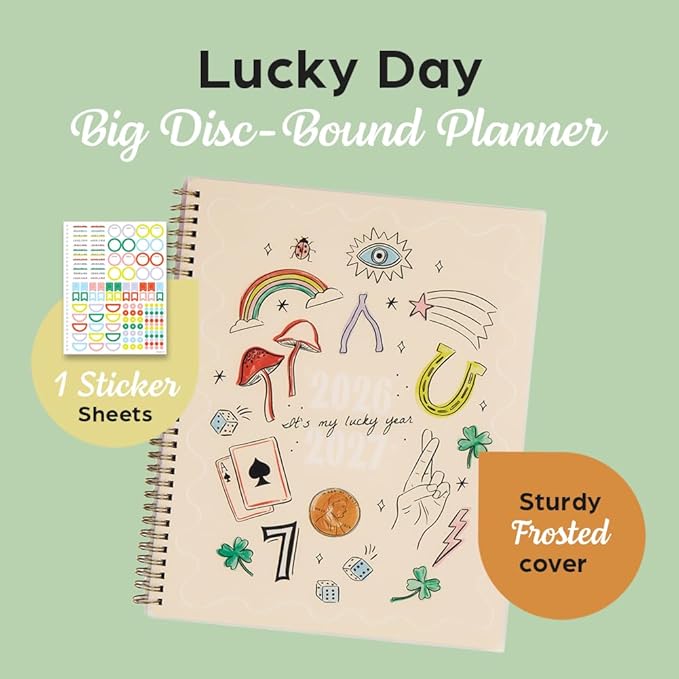 Organized by Happy Planner Twin-Loop Dated 12-Month July 2026–June 2027 Academic Planner, Big Size, 8.5" x 11", Academic Layout, Lucky Day