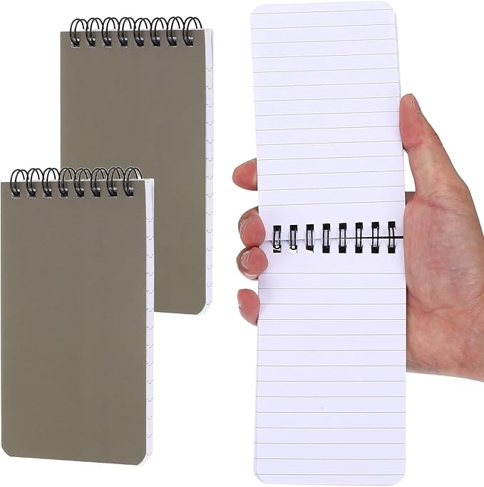 PATIKIL 3x5" Pocket Sketchbook, 2 Pcs Top Spiral Notebook Mini Lined Notebook Memo Pads 80GSM 60 Sheets/120 Pages Hard Cover Portable for Office Outdoor Travel Journal Draw, Light Khaki