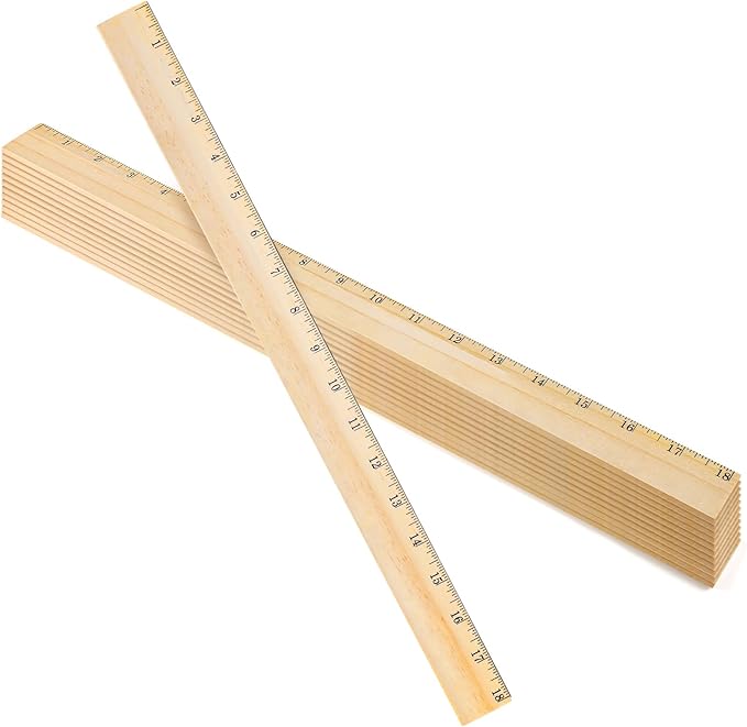 Tellegloww 12 Packs Wooden Rulers 18 Inch with Single Metal Side Bulk Inches Centimeter Metric Measuring Rulers for Students School Office Supplies