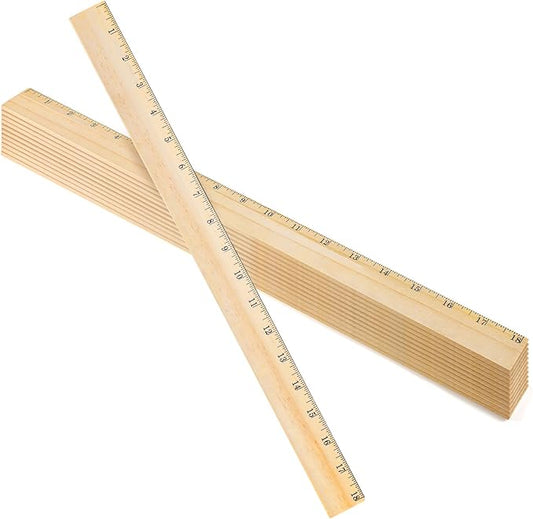 Tellegloww 12 Packs Wooden Rulers 18 Inch with Single Metal Side Bulk Inches Centimeter Metric Measuring Rulers for Students School Office Supplies