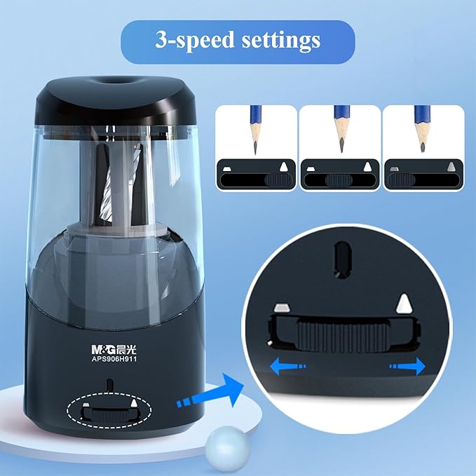 M&G Black Electric Pencil Sharpener, Portable Automatic Pencil Sharpener for Colored Pencils, Auto Stop, Super Sharp & Fast, USB Operated for 6-8mm Pencils for Kids, School, Office, Home (Black)
