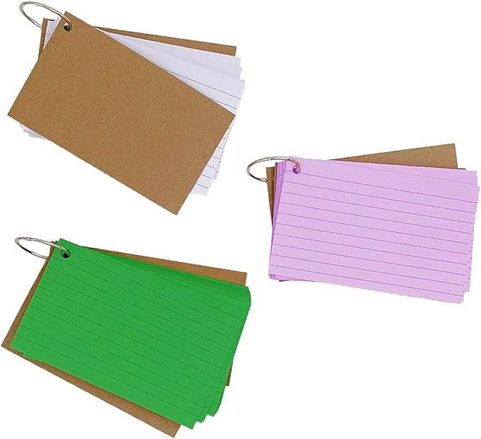 150pcs Colored Index Cards 3x5 Inches Flash Cards with Ring Lined Ruled Study Card for Learning, Studying Memory Office College Recipe Game Cards (3 color A-150pcs)