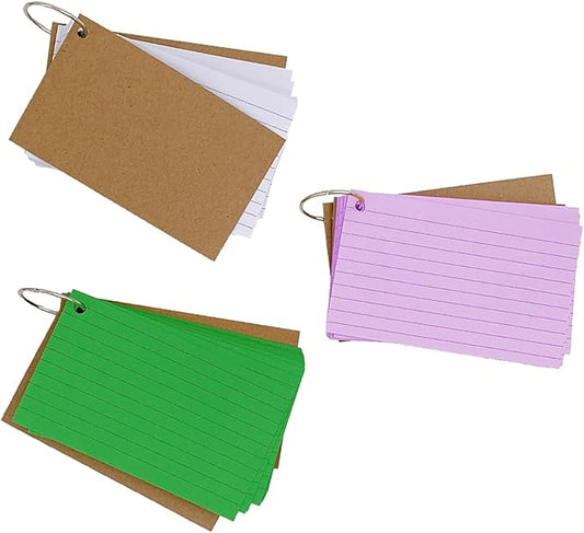 150pcs Colored Index Cards 3x5 Inches Flash Cards with Ring Lined Ruled Study Card for Learning, Studying Memory Office College Recipe Game Cards (3 color A-150pcs)