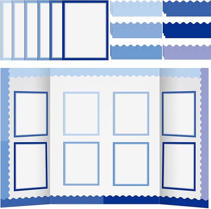 90 Pcs Science Fair Board Supplies Include 72 Trim Scalloped Bulletin Borders 18 Presentation Board Subtitles for Classroom Office Display(Blue)