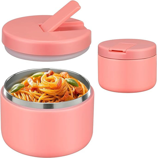 Pawtong 12oz Insulated Vacuum Food Jar with Buckle Lid Wide Mouth Soup Thermo for Hot Food Kids Leakproof Stainless Steel Lunch Container- Pink- 1Pack
