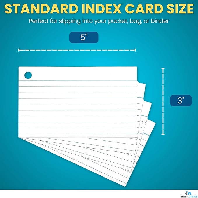 1InTheOffice Index Cards with Ring 3x5, Flash Cards with Binder Ring, Single Hole Punched Notecards, White, 100 Cards