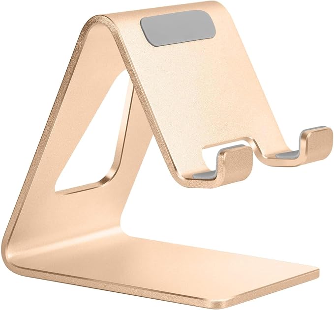 Aoviho Cell Phone Stand for Desk, Aluminum Phone Holder for iPhone 17 16 15 Pro Max, Samsung Galaxy, Stable Office Desk Accessories,Hands Free Stand for Office Home, Rose Gold
