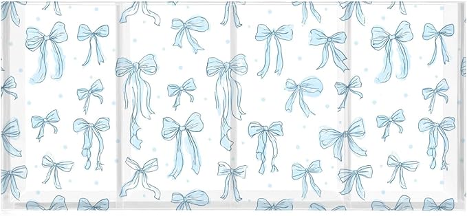 Aslsiy Doodle Bow Knots Blue Pen Holder Coquette 4 Compartments Acrylic Pencil Holder Clear Makeup Brush Holder Desk Organizer Office Supplies