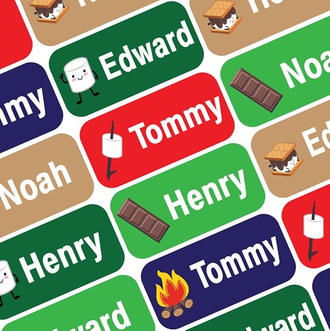 Personalized Waterproof Name Labels Press and Stick Custom Name Stick on Clothing Labels. Customized Up to 3 Lines Great for Camp & Daycare (S'More)
