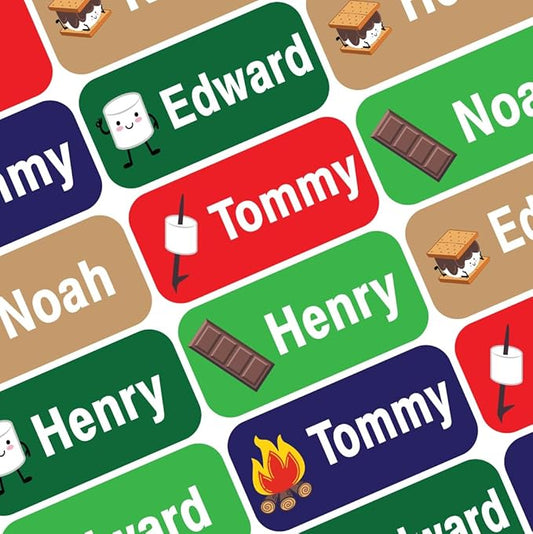 Personalized Waterproof Name Labels Press and Stick Custom Name Stick on Clothing Labels. Customized Up to 3 Lines Great for Camp & Daycare (S'More)