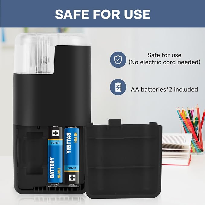Portable Battery-Powered Electric Pencil Sharpener – Compact Design for Easy Use at Home, School, or Office – Ideal for Standard Pencils (Black)