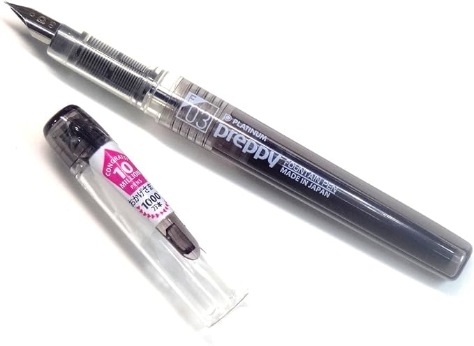 Platinum Fountain Pen, New Preppy, Fine Nib, Black(PSQ-300#1) + Ink Cartridges SPN-100A#1 (Black) Set (Japan Import) [Komainu-Dou Original Package]