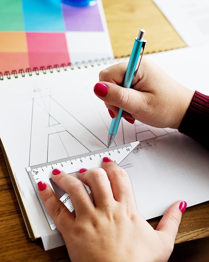 Honagu Triangular Ruler Set, 4 Pieces Aluminum Alloy Metal Drafting Ruler, Geometric Protractor for Students, Draftsmen, Engineers, Home School Office Supplies (15cm/5.9inches, Silver)