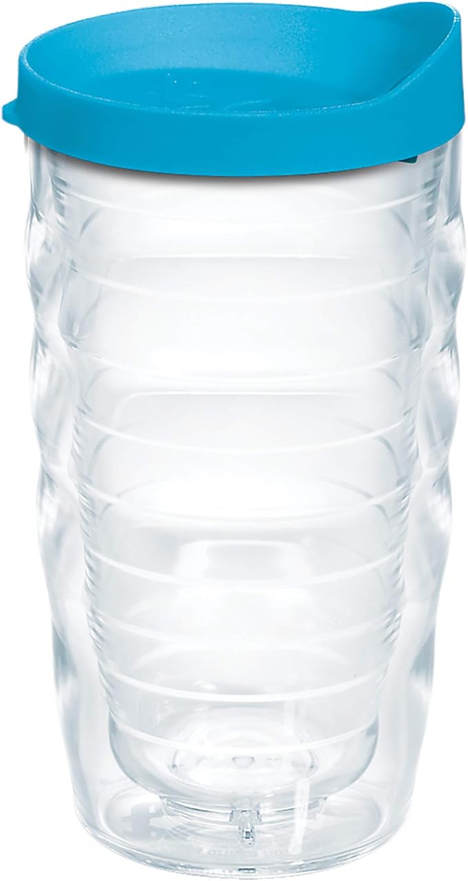 Tervis Clear & Colorful Lidded Made in USA Double Walled Insulated Tumbler Travel Cup Keeps Drinks Cold & Hot, 10oz Wavy, Turquoise Lid