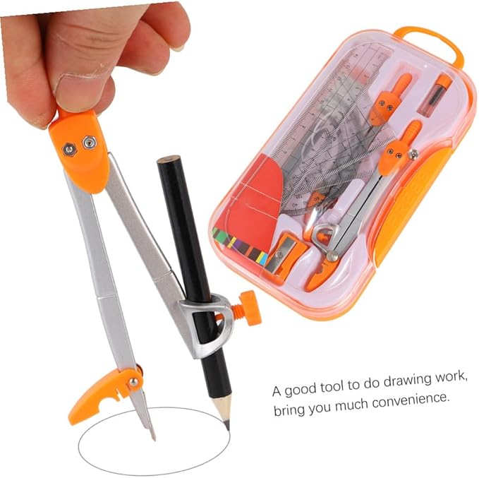 Metal Drawing Compasses Set 10pcs Geometry Ruler Kit with Protractor and Pencil for Student Math Learning and Geometry Drawing Tools Random Color