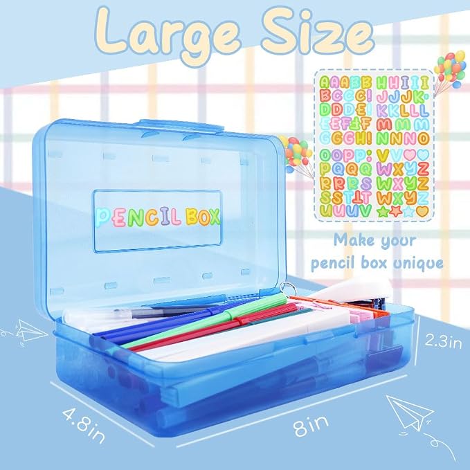 Blue Pencil Case Plastic Hard Clear Pencil Box Crayon Box Organizer 1 Pack Office Supplies Storage Container Organizer Boxes for Pens Crayon School Stylish Art Office Supplies Storage Medium