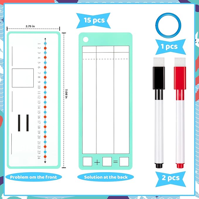 30Pcs Addition and Subtraction Flash Cards, Math Flash Card with 4 Dry Erase Pens 2 Rings, Time Table Flash Cards for 1st to 3rd Grades Fun Learning with Math Game