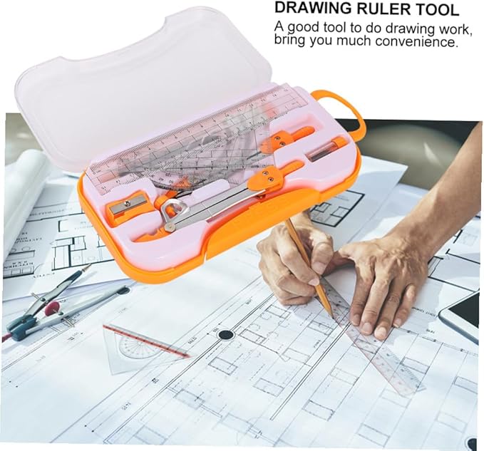 SHINEOFI Metal Drawing Compasses Set with Geometry Ruler and Protractor, 10pcs Math Geometry Kit for Students, Metal Construction with Random Color, Suitable for School Exams and Drafting