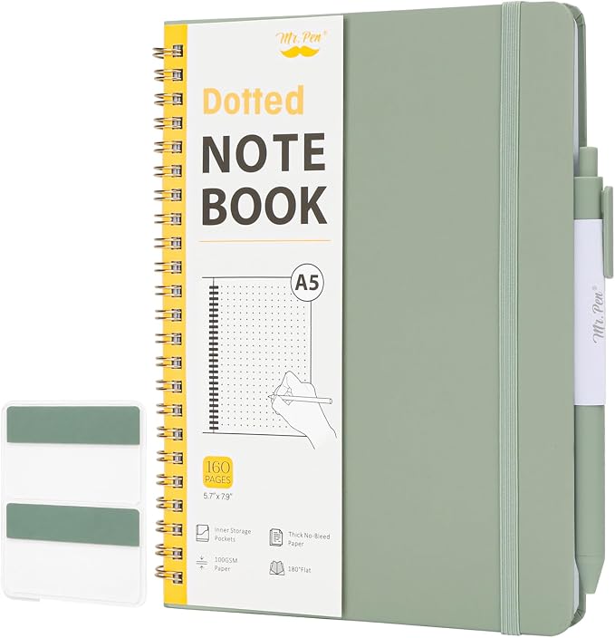 Mr. Pen- Dotted Spiral Journal Notebook Set, A5 (5.7"x7.9"), 160 Pages