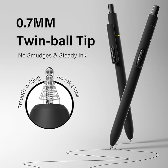 8-Pack Black Gel Pens, 0.7mm Medium Point, Quick-Drying Retractable Ink Pens for Smooth Writing, Office School Supplies for Men Women (Black - 8Pcs)
