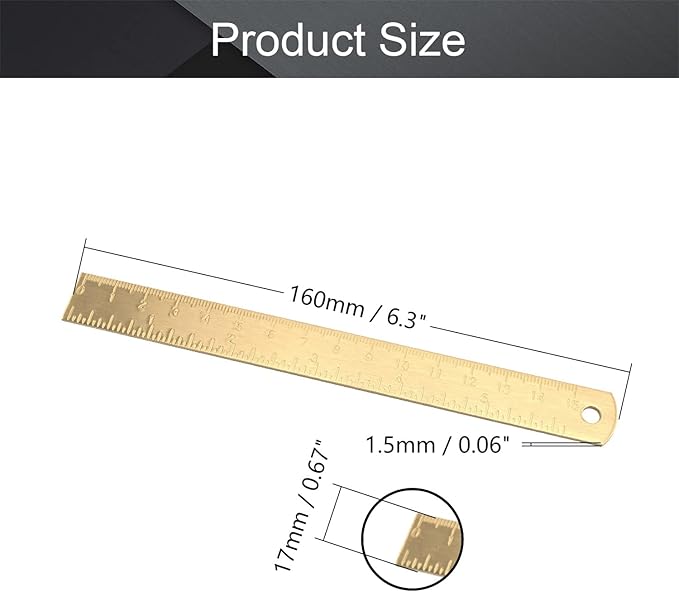 Utoolmart Brass Straight Ruler, 15cm / 5.9-inch Double-Sided Scale Ruler, Measuring Tool for Engineering Office Architect and Drawing 1 Pcs