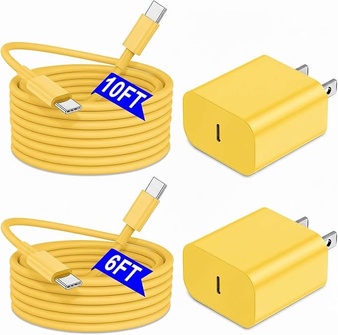 iPhone 17 16 15 Charger Fast Charging 6FT+10FT Cable, 20W USB C Charger, USBC Wall Charger for i Phone 17 Air 16 16e/16 Pro/16 Pro Max/15/15 Plus/15 Pro/15 Pro Max,i Phone iPad Pro/Mini (Yellow)