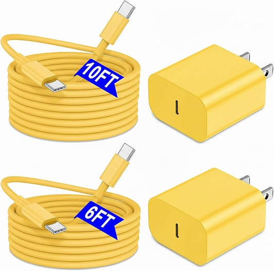 iPhone 17 16 15 Charger Fast Charging 6FT+10FT Cable, 20W USB C Charger, USBC Wall Charger for i Phone 17 Air 16 16e/16 Pro/16 Pro Max/15/15 Plus/15 Pro/15 Pro Max,i Phone iPad Pro/Mini (Yellow)