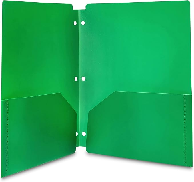 Amazon Basics Plastic 3-Hole Punch File Folders with 2 Pockets for Documents, Letter Size 8.5 x 11 inches, Assorted Colors, Pack of 6