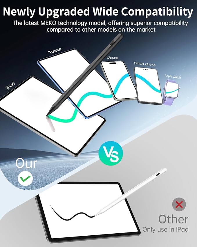 MEKO Universal Stylus Pen for Apple iPhone & Android & iPad, 2X Fast Charge Active Stylus Pencil for All Touch Screen, High Sensitivity Capacitive Stylus for Smartphone Apple Watch Tablet-Black