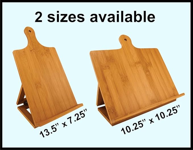 PERSONALIZED Bamboo Book Stand, Cookbook Holder Book Holder Foldable Wooden Cooking Bookstand for Textbook, Recipe, Music Books, Tablet, iPad Stand (Horizontal 10.25x10.5, Design 2)