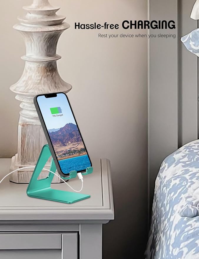 Aoviho Desk Cell Phone Stand - Aluminum Phone Holder Cradle Dock for iPhone 13 12 Pro 11 X Xs Max 8 7 6 6s Plus SE 5 5s Samsung, All Smart Phones 4-10 Inch, Fresh Green