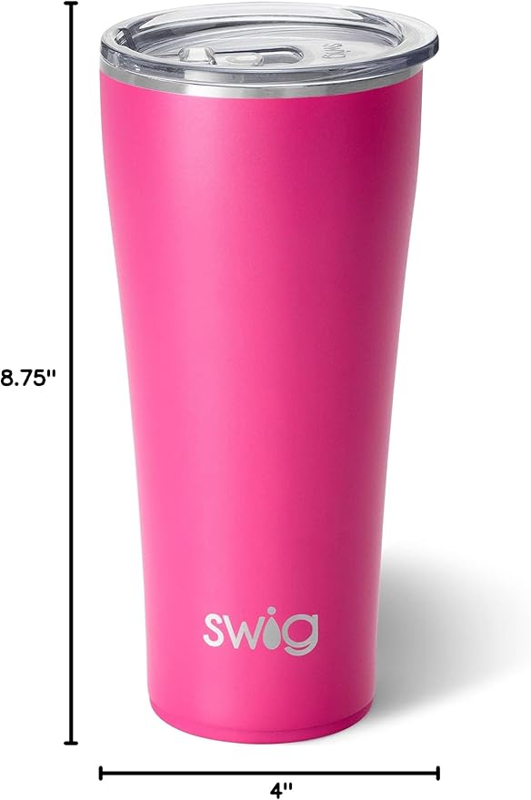 Swig Life 32oz Insulated Tumbler, Travel Coffee Tumbler with Lid, Cup Holder Friendly Travel Coffee Mug, Stainless Steel with Lid (Hot Pink)