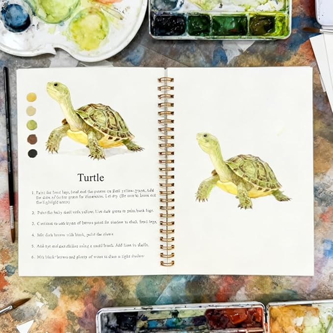 Watercolor Workbooks Coloring Book Easy Nature Scenes Beginner Friendly Watercolor Paint Set Art Crafts Painting Kit for Creative Exploration Gift for Adults (Animals, Without Palette)