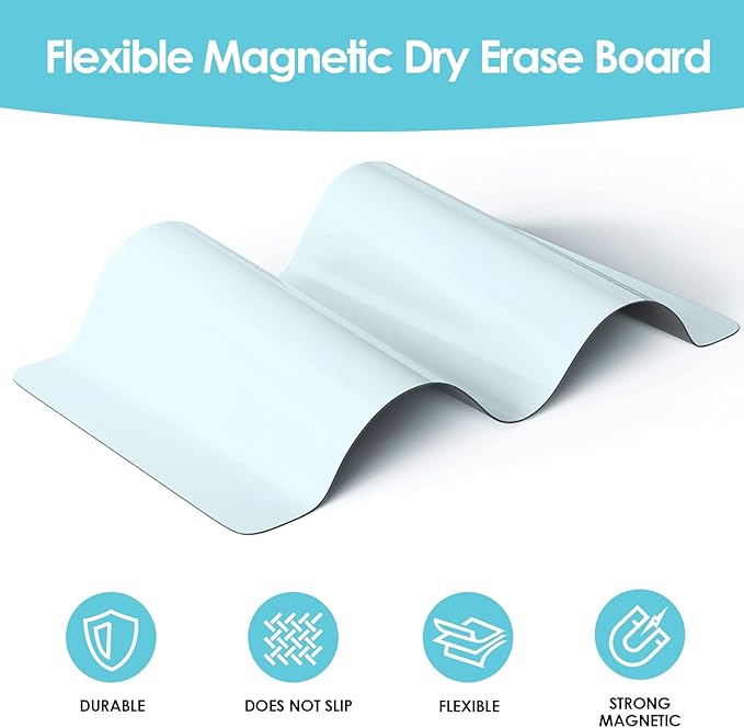MaxGear Magnetic Blue Dry Erase Board Sheet 12"x8" for Refrigerator, Small Fridge Magnetic Whiteboard for Kitchen, Fridge Shopping List for Family Planner and Grocery List, 1 Eraser, 3 Markers