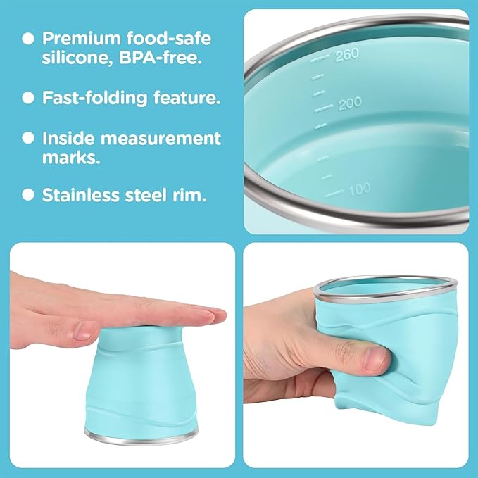 Foldable Cup with Lid | Silicone Portable Drinking Cups,Water Bottle for School | for Camping Backpacking Outdoors Travel Women Men Kids Family