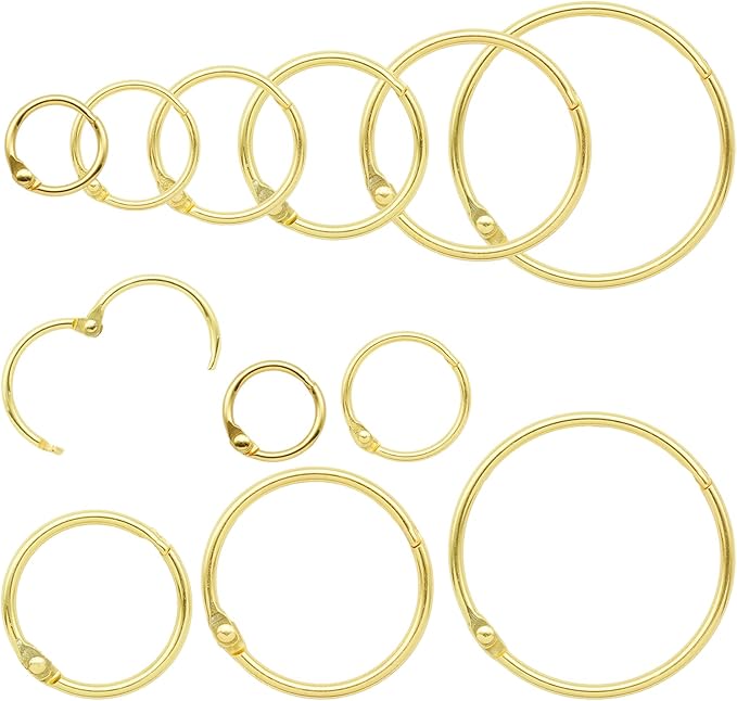 30 Pcs Binder Rings Assorted Sizes (1/2", 3/4", 1", 1-1/4", 1-1/2", 2"), Loose Leaf Binder Book Rings, Metal Index Card Rings Binder Clip Rings for Flash Cards, Key Rings, Index Cards (Gold)