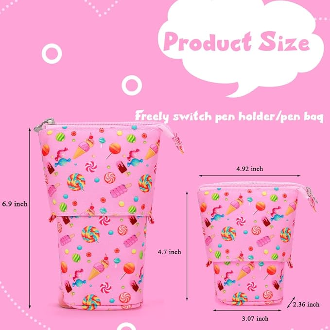 KPX Cute Standing Pencil Case Pen Holder for Kids, Pop Up Stand UP Bubble Tea Pen Organizer Kawaii Stationary for Christmas Holiday New Year Office (Candy)