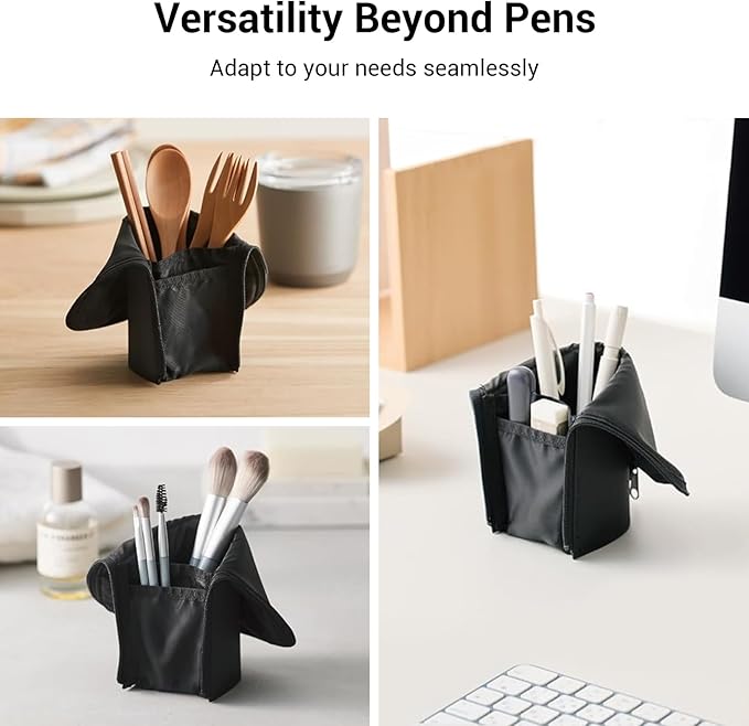 KOKUYO Pencil Case Pouch, Neo Critz Standing Pen Pouch Bag, Foldable Stand up Pencil Holder Organizer, Small Portable Pencil Box for School Office Supplies, Navy x Light Blue, Large Size (F-VBF181-2)